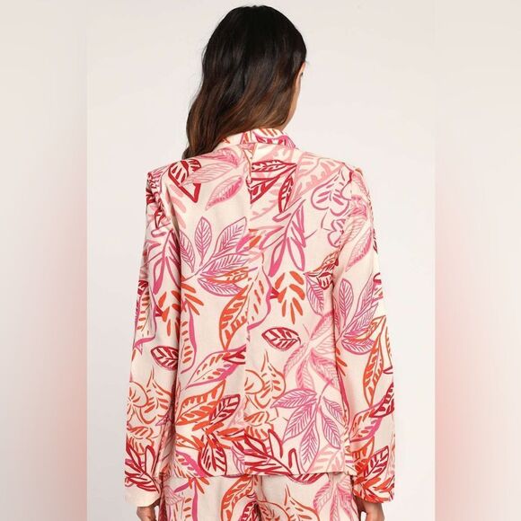 Lulus NWT Miss Punctuality Beige Tropical Print Lightweight Blazer size XL - Picture 4 of 7
